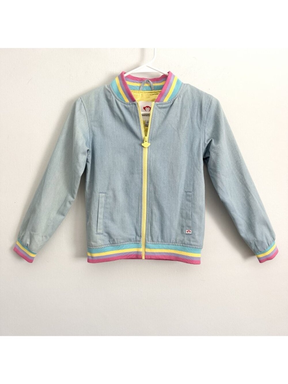 NEW Appaman Light Blue Denim Nikki Bomber Jacket Zip Rainbow Trim Girl’s Size 10